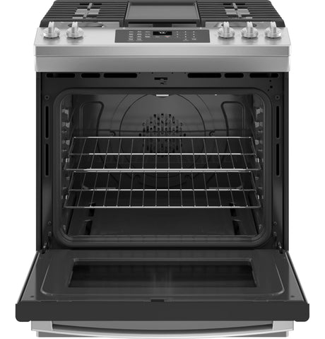 GE(R) 30" Slide-In Front-Control Convection Gas Range with No Preheat Air Fry - (JGS760SPSS)