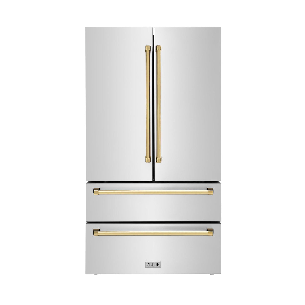 ZLINE 36" Autograph Edition 22.5 cu. ft 4-Door French Door Refrigerator with Ice Maker in Fingerprint Resistant Stainless Steel with Traditional Handles [Color: Champagne Bronze Accents] - (RFMZ36CB)