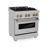 ZLINE Autograph Edition 30" 4.0 cu. ft. Dual Fuel Range with Gas Stove and Electric Oven in DuraSnow Stainless Steel with Accents (RASZ-SN-30) [Color: Champagne Bronze] - (RASZSN30CB)