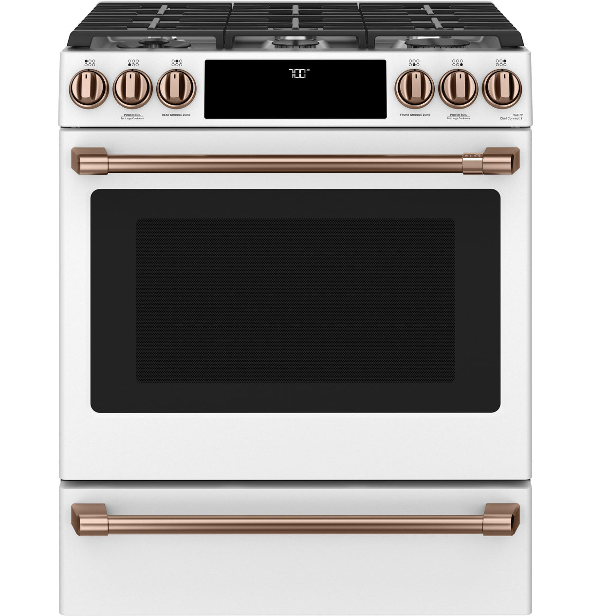 Caf(eback)(TM) 30" Smart Slide-In, Front-Control, Gas Range with Convection Oven - (CGS700P4MW2)