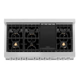 ZLINE 48 in. 6.0 cu. ft. Electric Oven and Gas Cooktop Dual Fuel Range with Griddle and Brass Burners in Fingerprint Resistant Stainless (RAS-SN-BR-GR-48) - (RASSNBRGR48)