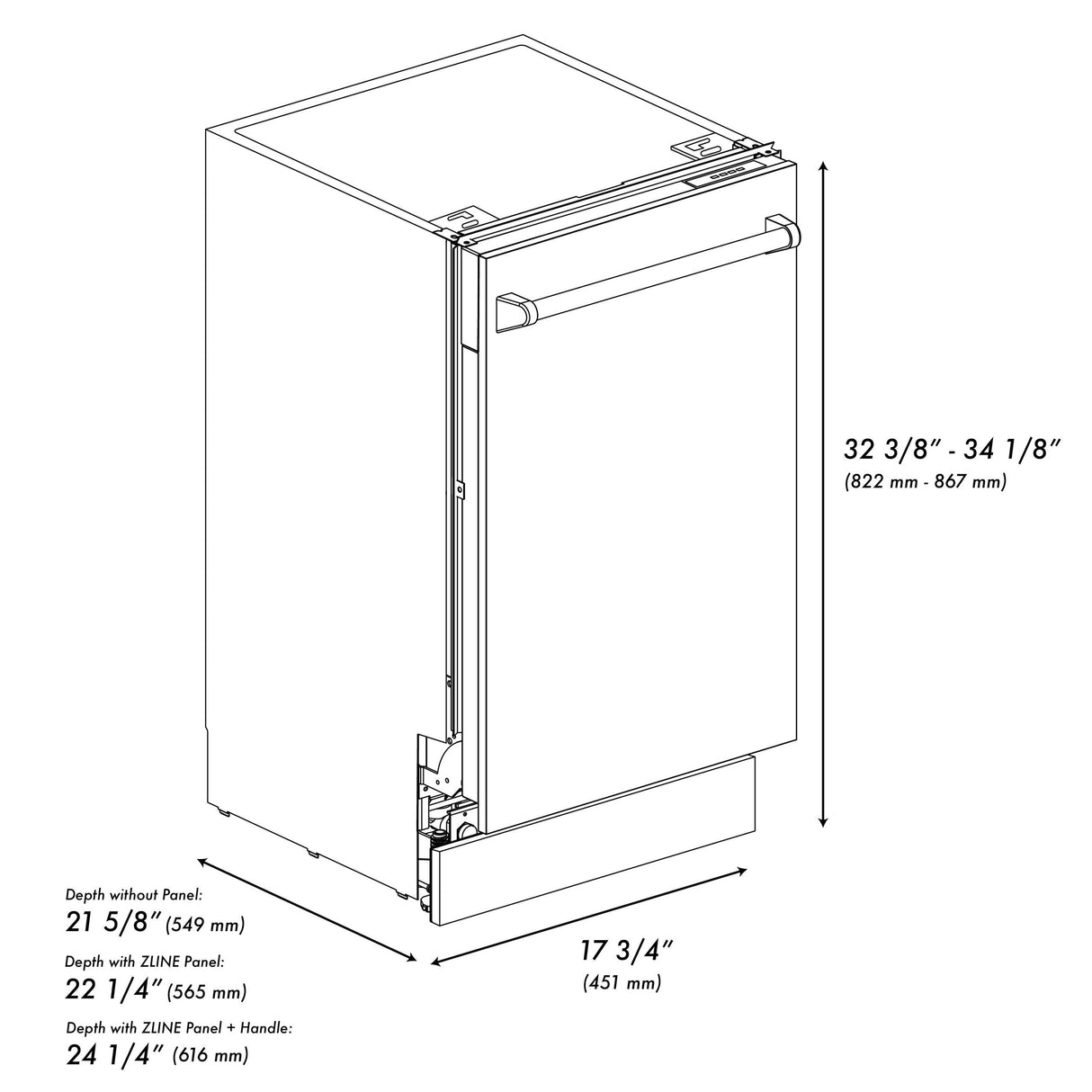 ZLINE 18" Tallac Series 3rd Rack Top Control Dishwasher with Traditional Handle, 51dBa [Color: Copper] - (DWVC18)