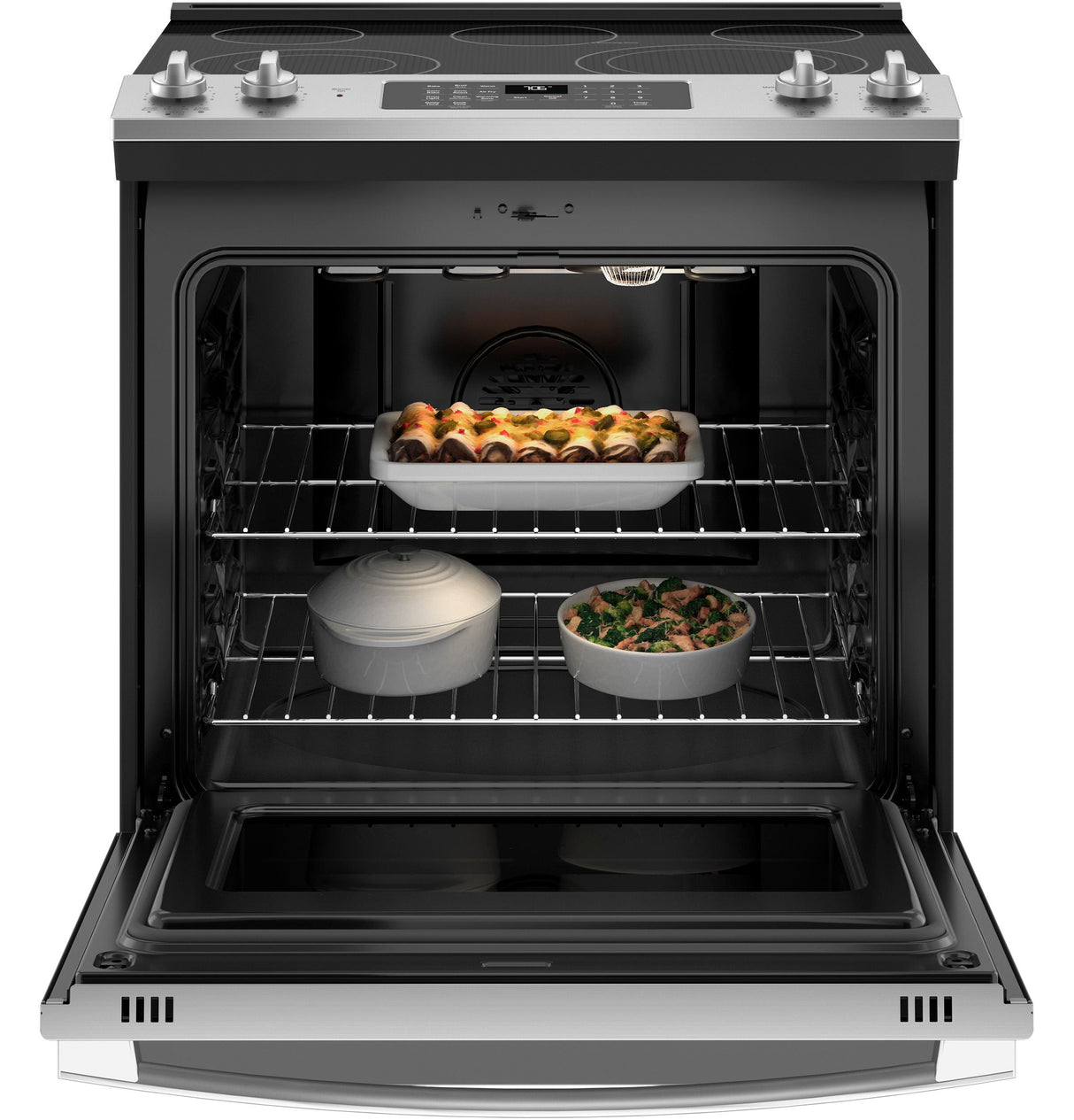 GE(R) 30" Slide-In Electric Convection Range with No Preheat Air Fry - (JS760SPSS)