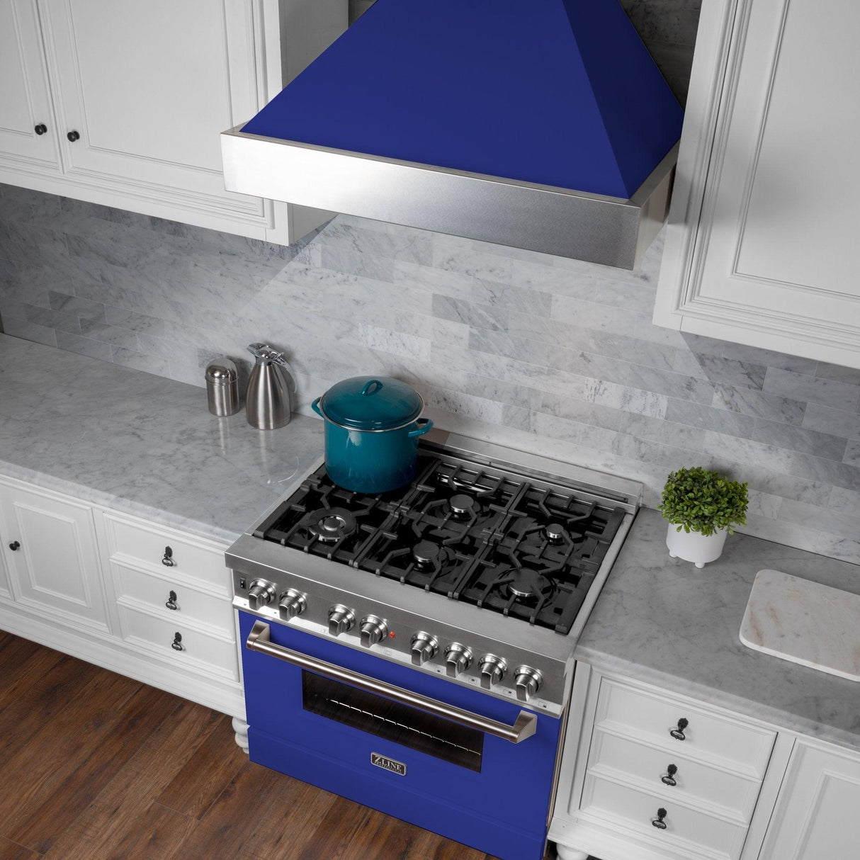 ZLINE Ducted DuraSnow Stainless Steel Range Hood with Blue Matte Shell (8654BM) - (8654BM36)