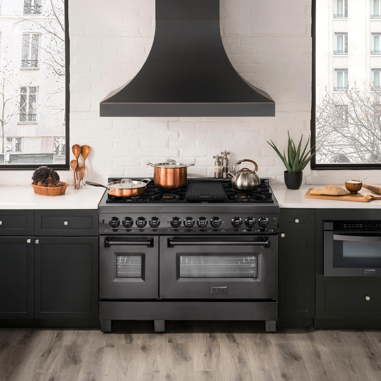 ZLINE 48 in. Black Stainless 6.0 cu. ft. 7 Gas Burner/Electric Oven Range (RAB-BR-48) - (RABBR48)