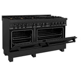 ZLINE 60 in. 7.4 cu. ft. Dual Fuel Range with Gas Stove and Electric Oven in Black Stainless Steel with Brass Burners (RAB-60) - (RAB60)