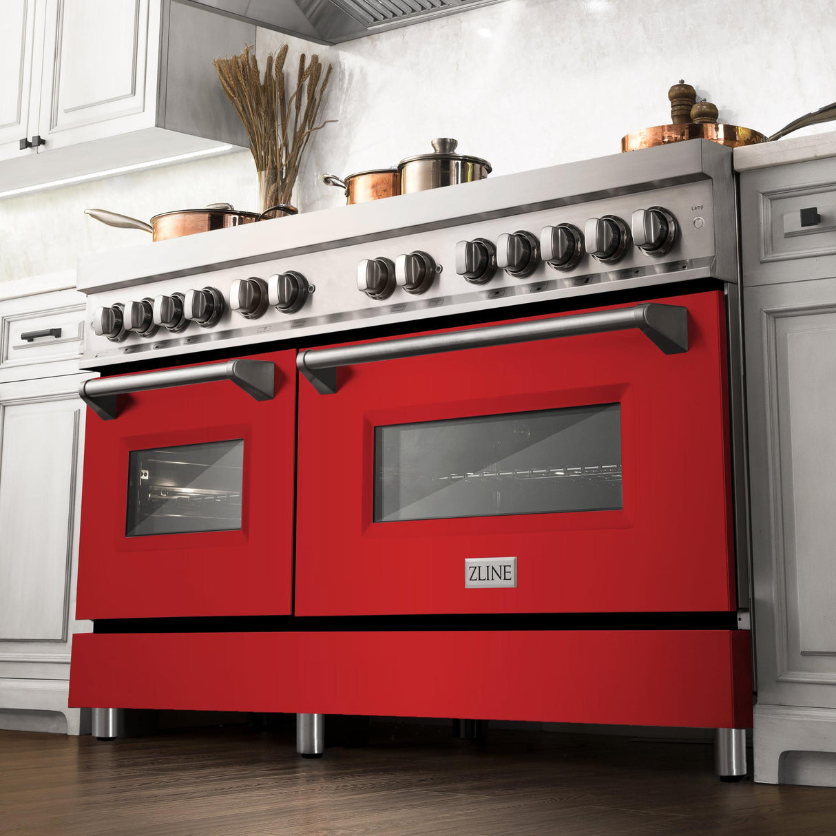 ZLINE 60 in. 7.4 cu. ft. Dual Fuel Range with Gas Stove and Electric Oven in Stainless Steel with Color Options (RA60) [Color: Red Matte] - (RARM60)