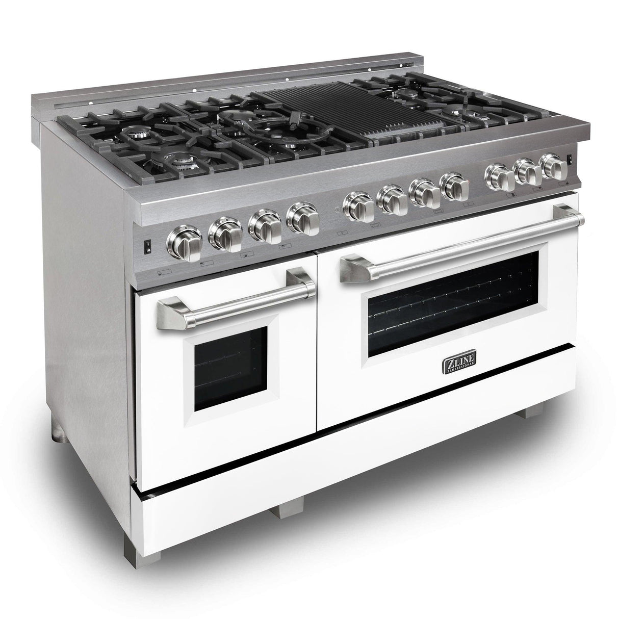 ZLINE 48 in. DuraSnow Stainless Steel 6.0 cu.ft. 7 Gas Burner/Electric Oven Range with Color Door Options (RAS-SN-48) [Color: White Matte] - (RASWM48)