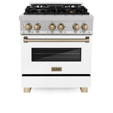 ZLINE Autograph Edition 30" 4.0 cu. ft. Dual Fuel Range with Gas Stove and Electric Oven in DuraSnow Stainless Steel with White Matte Door and Accents (RASZ-WM-30) [Color: Champagne] - (RASZWM30CB)