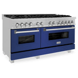 ZLINE 60 in. 7.4 cu. ft. Dual Fuel Range with Gas Stove and Electric Oven in DuraSnow Stainless Steel and Colored Door Options (RAS-60) [Color: DuraSnow Stainless Steel with Blue Matte Door] - (RASBM60)