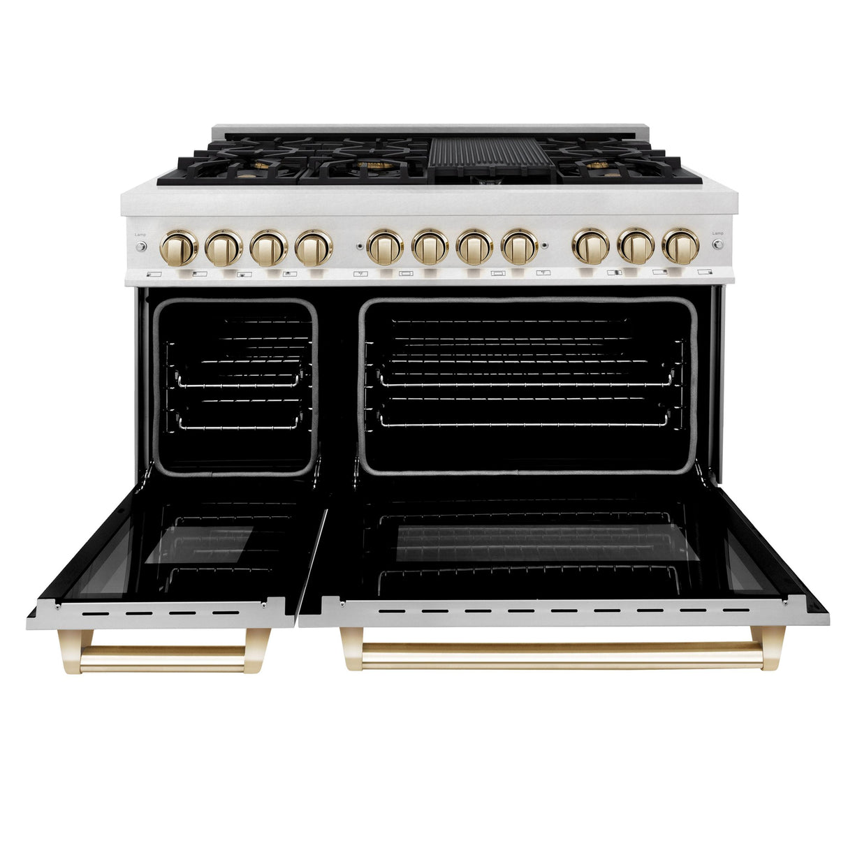 ZLINE Autograph Edition 48" 6.0 cu. ft. Dual Fuel Range with Gas Stove and Electric Oven in DuraSnow Stainless Steel with White Matte Door with Accents (RASZ-WM-48) [Color: Gold] - (RASZWM48G)