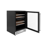 ZLINE 24" Autograph Edition Dual Zone 44-Bottle Wine Cooler in Stainless Steel with Wood Shelf and Matte Black Accents (RWVZ-UD-24-MB) - (RWVZUD24MB)