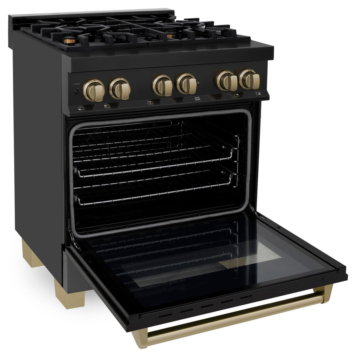 ZLINE Autograph Edition 30" 4.0 cu. ft. Dual Fuel Range with Gas Stove and Electric Oven in Black Stainless Steel with Accents (RABZ-30) [Color: Champagne Bronze] - (RABZ30CB)