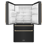 ZLINE 36" Autograph Edition 21.6 cu. ft 4-Door French Door Refrigerator with Water and Ice Dispenser in Fingerprint Resistant Black Stainless Steel with Traditional Handles [Color: Gold Accents] - (RFMZW36BSG)