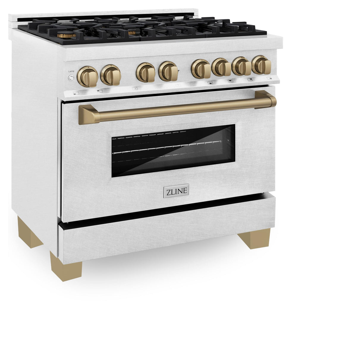 ZLINE Autograph Edition 36 in. 4.6 cu. ft. Dual Fuel Range with Gas Stove and Electric Oven in DuraSnow Stainless Steel with Accents (RASZ-SN-36) [Color: Champagne Bronze] - (RASZSN36CB)