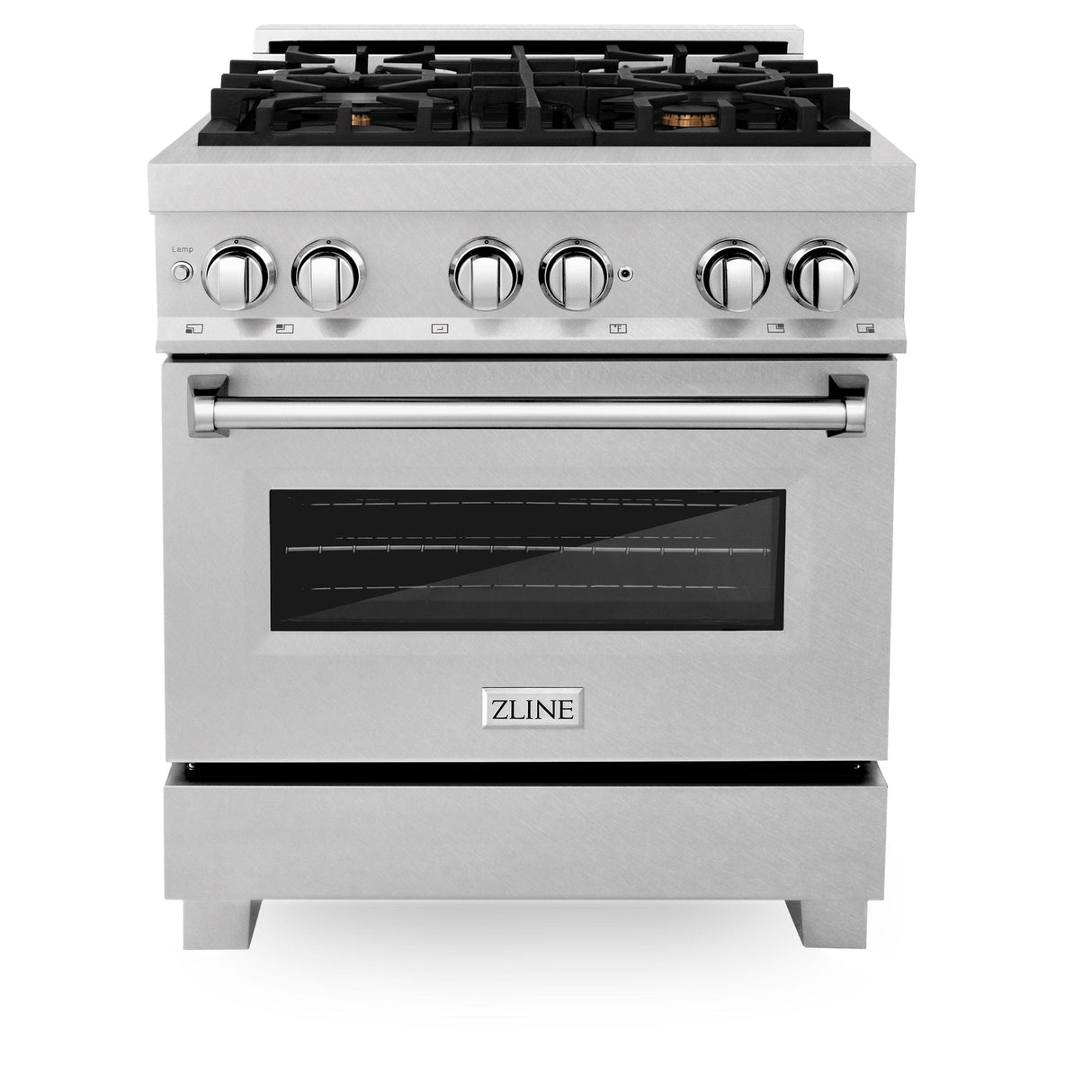 ZLINE 30 in. 4.0 cu. ft. Dual Fuel Range with Gas Stove and Electric Oven in All DuraSnow Stainless Steel with Color Door Options (RAS-SN-30) [Color: DuraSnow Stainless Steel with Brass Burners] - (RASSNBR30)