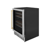 ZLINE 24" Autograph Edition Dual Zone 44-Bottle Wine Cooler in Stainless Steel with Wood Shelf and Champagne Bronze Accents (RWVZ-UD-24-CB) - (RWVZUD24CB)