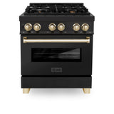 ZLINE Autograph Edition 30" 4.0 cu. ft. Dual Fuel Range with Gas Stove and Electric Oven in Black Stainless Steel with Accents (RABZ-30) [Color: Gold] - (RABZ30G)