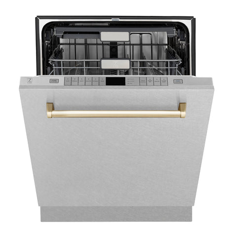 ZLINE Autograph Edition 24" 3rd Rack Top Touch Control Tall Tub Dishwasher in DuraSnow Stainless Steel with Accent Handle, 45dBa (DWMTZ-SN-24) [Color: Gold] - (DWMTZSN24G)