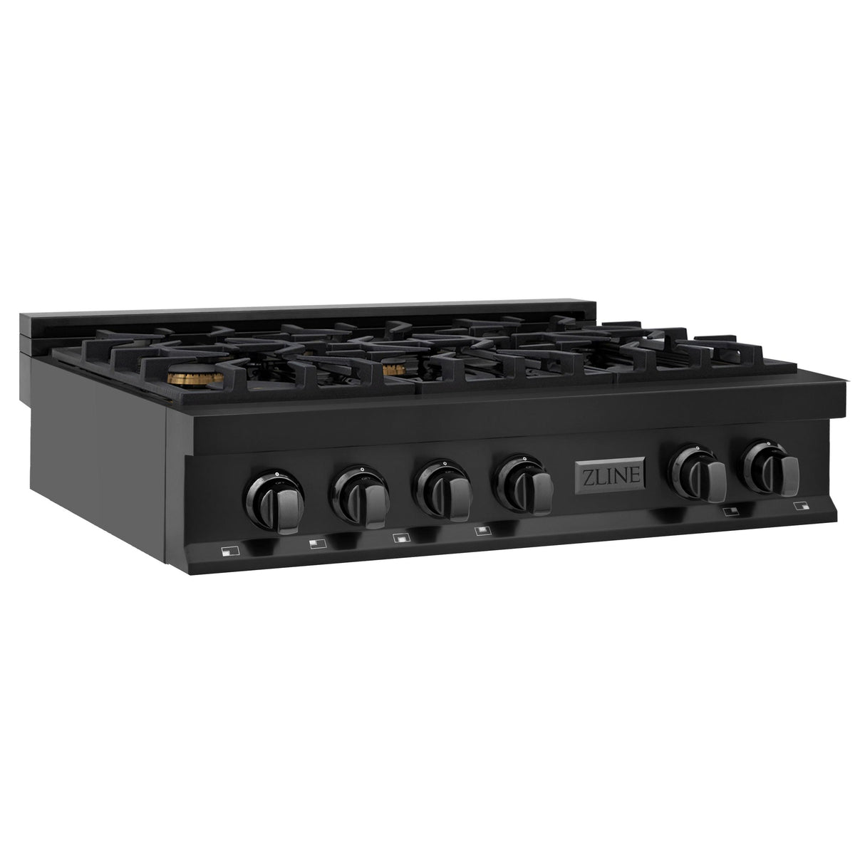 ZLINE 36 in. Porcelain Gas Stovetop in Black Stainless with 6 Gas Brass Burners (RTB-BR-36) [Color: Black Stainless Steel with Brass Burners] - (RTBBR36)