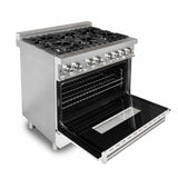 ZLINE 36 in. 4.6 cu. ft. Electric Oven and Gas Cooktop Dual Fuel Range with Griddle and White Matte Door in Stainless Steel (RA-WM-GR-36) - (RAWMGR36)