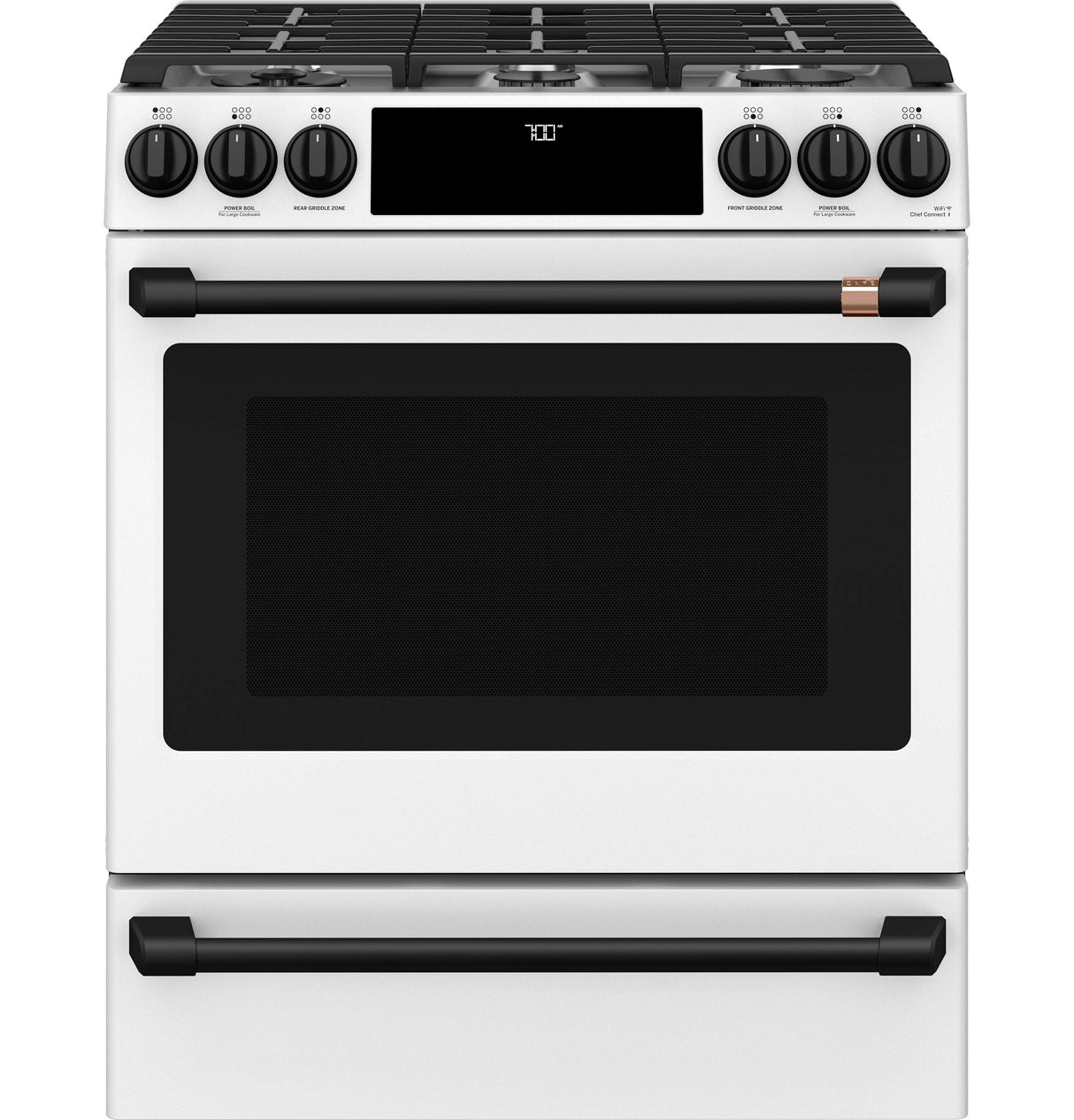 Caf(eback)(TM) 30" Smart Slide-In, Front-Control, Gas Range with Convection Oven - (CGS700P4MW2)