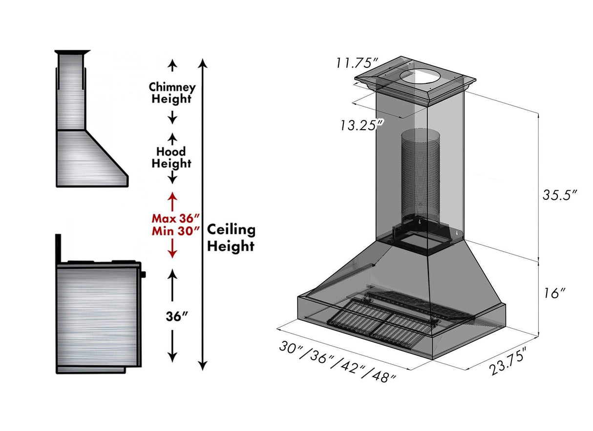 ZLINE Ducted DuraSnow Stainless Steel Range Hood with Hand-Hammered Copper Shell (8654HH) - (8654HH30)