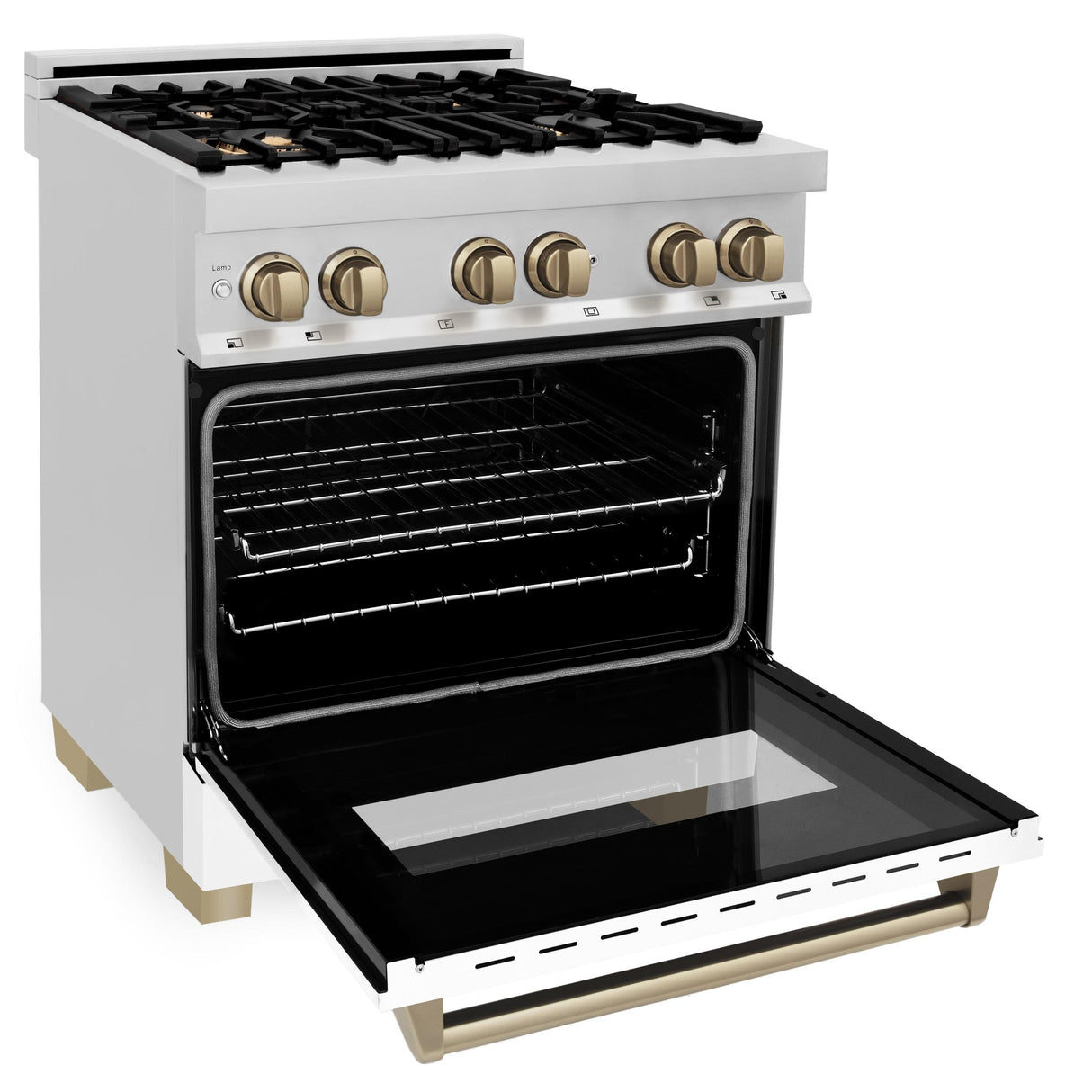 ZLINE Autograph Edition 30 in. 4.0 cu. ft. Dual Fuel Range with Gas Stove and Electric Oven in Stainless Steel with White Matte Door and Accents (RAZ-WM-30) [Color: Champagne Bronze] - (RAZWM30CB)