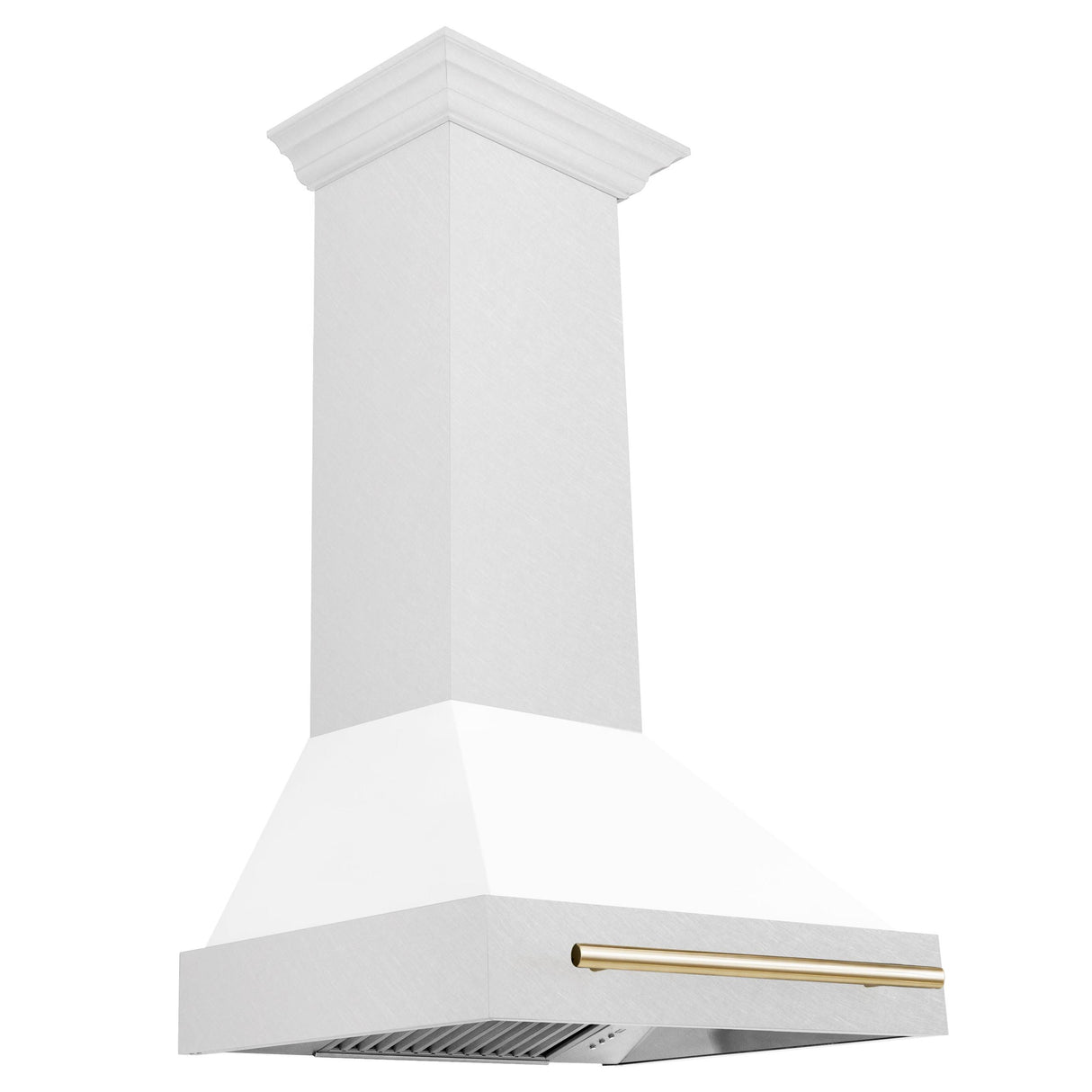 30 in. ZLINE Autograph Edition DuraSnow Stainless Steel Range Hood with White Matte Shell and Accented Handle (8654SNZ-WM30) [Color: Gold] - (8654SNZWM30G)