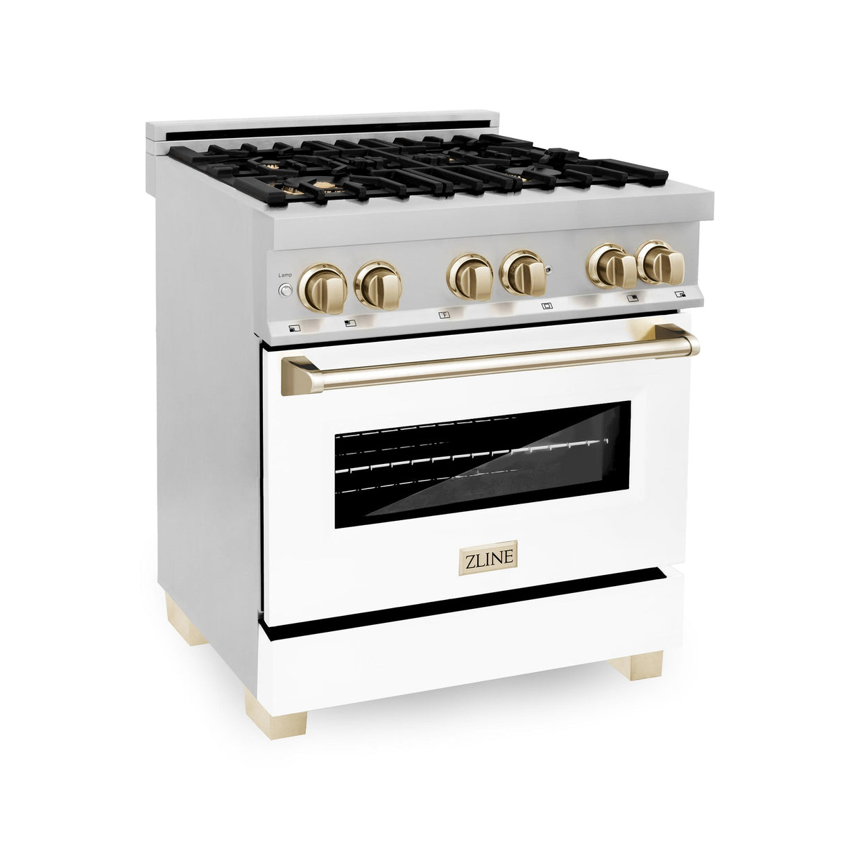 ZLINE Autograph Edition 30 in. 4.0 cu. ft. Dual Fuel Range with Gas Stove and Electric Oven in Stainless Steel with White Matte Door and Accents (RAZ-WM-30) [Color: Gold] - (RAZWM30G)