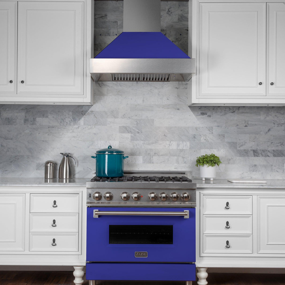 ZLINE 30 in. 4.0 cu. ft. Dual Fuel Range with Gas Stove and Electric Oven in All DuraSnow Stainless Steel with Color Door Options (RAS-SN-30) [Color: Blue Matte] - (RASBM30)