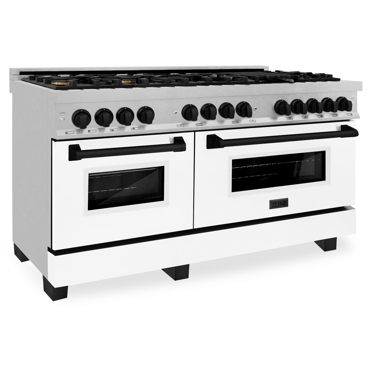 ZLINE Autograph Edition 60 in. 7.4 cu. ft. Dual Fuel Range with Gas Stove and Electric Oven in DuraSnow Stainless Steel with White Matte Door and Accents (RASZ-WM-60) [Color: Matte Black Accents] - (RASZWM60MB)