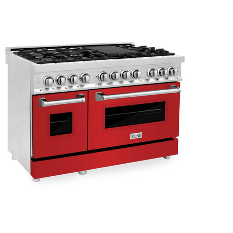 ZLINE 48 in. Dual Fuel Range with Gas Stove and Electric Oven in Stainless Steel (RA48) [Color: Red Matte] - (RARM48)