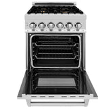 ZLINE 24 in. Professional Dual Fuel Range with Color Door Options (RA24) [Color: Stainless Steel with Brass Burners] - (RABR24)