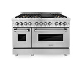 ZLINE 48 in. 6.0 cu. ft. Electric Oven and Gas Cooktop Dual Fuel Range with Griddle and Brass Burners in Stainless Steel (RA-BR-GR-48) - (RABRGR48)