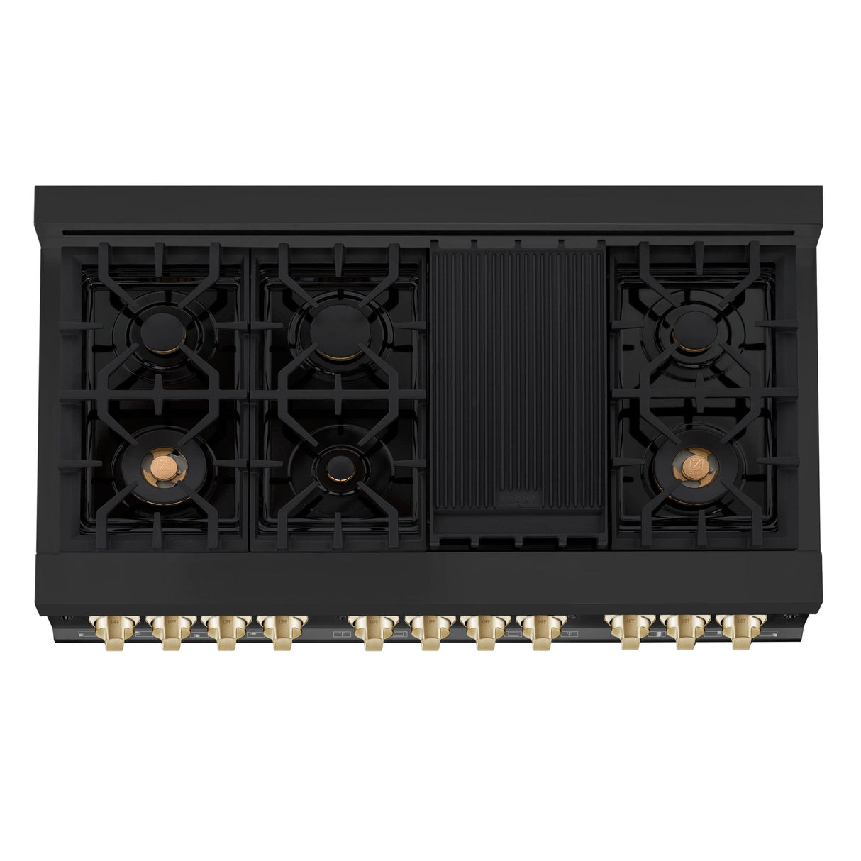 ZLINE Autograph Edition 48" 6.0 cu. ft. Dual Fuel Range with Gas Stove and Electric Oven in Black Stainless Steel with Accents (RABZ-48) [Color: Gold] - (RABZ48G)