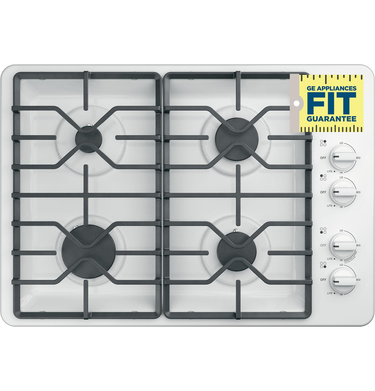 GE(R) 30" Built-In Gas Cooktop with Dishwasher-Safe Grates - (JGP3030DLWW)