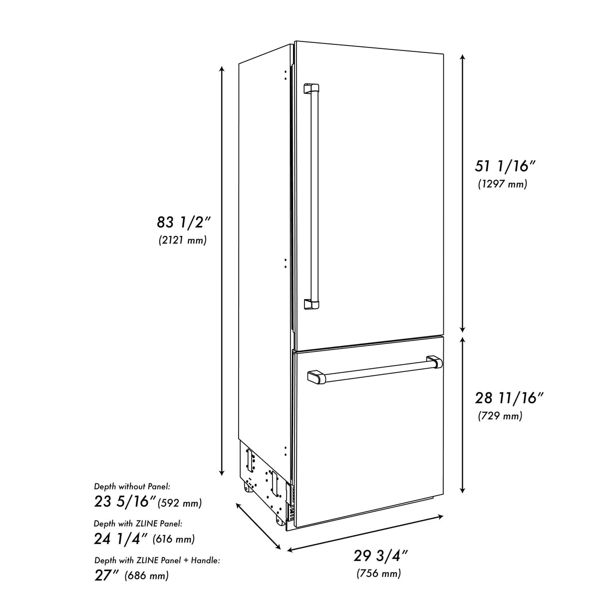 Products ZLINE 30? Autograph Edition 16.1 cu. ft. Built-in 2-Door Bottom Freezer Refrigerator with Internal Water and Ice Dispenser in Stainless Steel with Polished Gold Accents (RBIVZ-304-30-G) - (RBIVZ30430G)