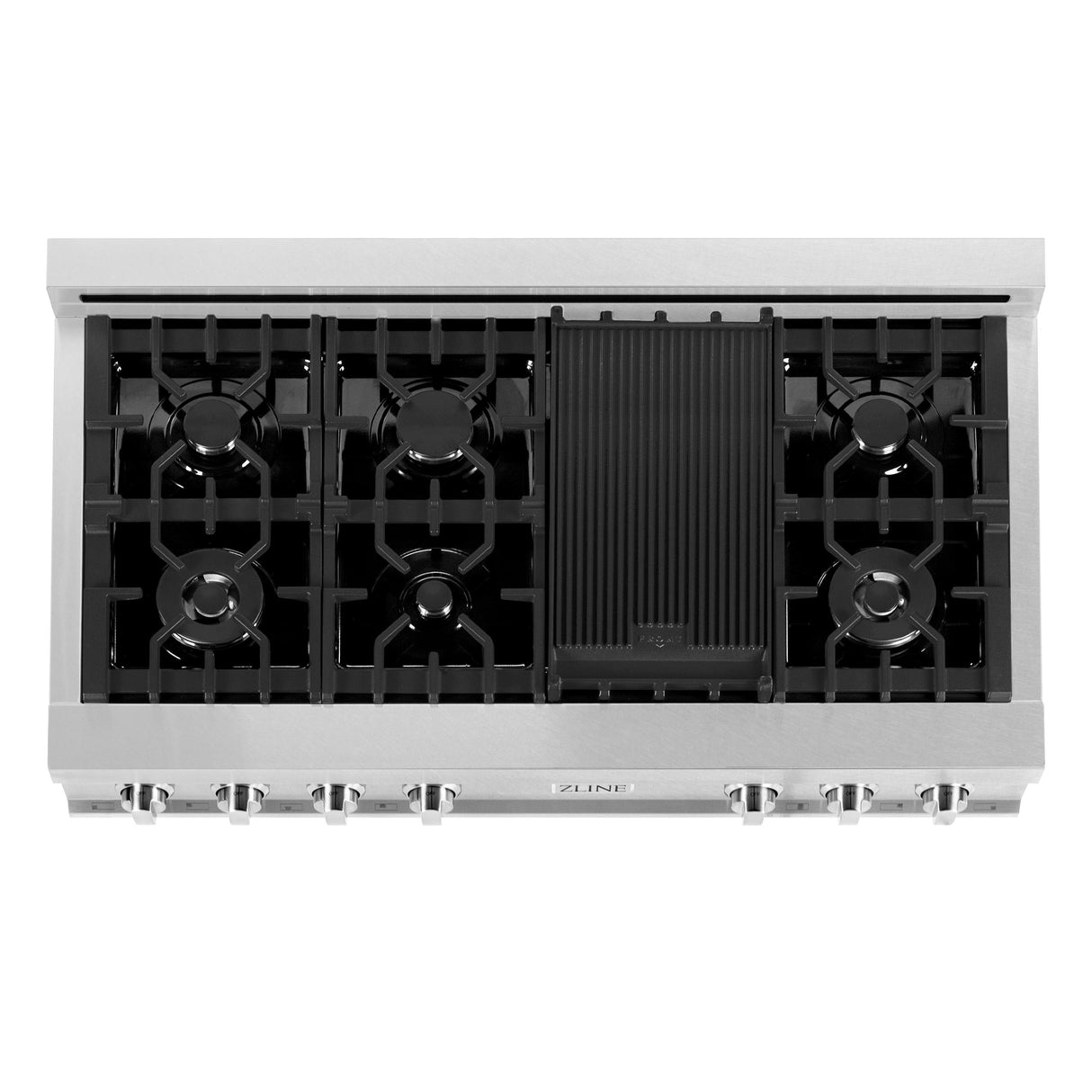 ZLINE 48" Porcelain Gas Stovetop in Fingerprint Resistant Stainless Steel with 7 Gas Burners and Griddle (RTS-48) [Color: DuraSnow Stainless Steel] - (RTS48)