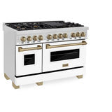 ZLINE Autograph Edition 48" 6.0 cu. ft. Dual Fuel Range with Gas Stove and Electric Oven in Stainless Steel with White Matte Door with Accents (RAZ-WM-48) [Color: Gold] - (RAZWM48G)