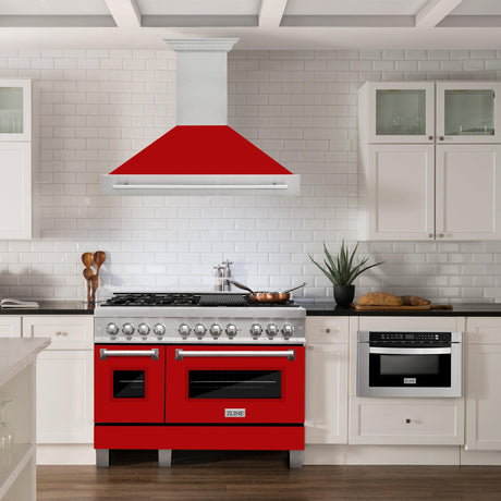 ZLINE 48 in. DuraSnow Stainless Steel Range Hood with Colored Shell Options (8654SNX-48) [Color: Red Matte] - (8654SNXRM48)