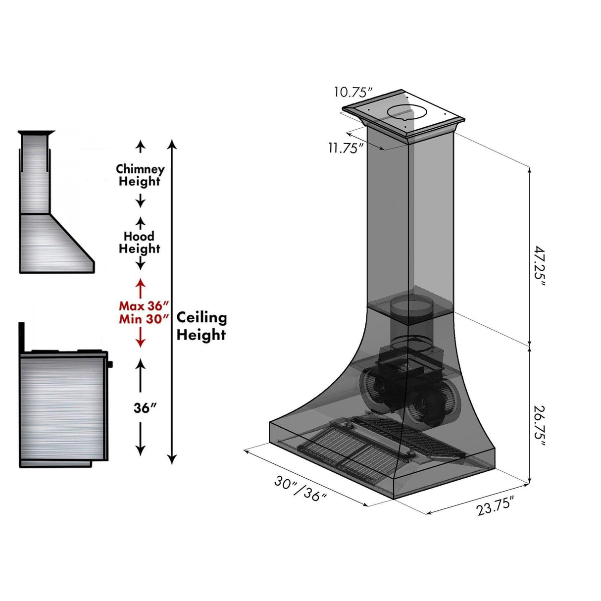 ZLINE Designer Series DuraSnow Stainless Steel Wall Range Hood (8632S) - (8632S36)