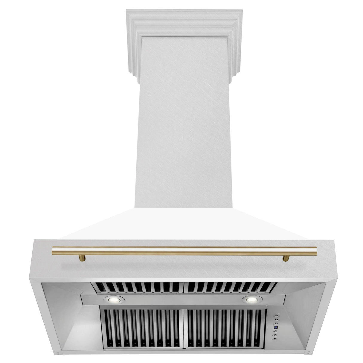 36 in. ZLINE Autograph Edition DuraSnow Stainless Steel Range Hood with White Matte Shell and Accented Handle (8654SNZ-WM36) [Color: Gold] - (8654SNZWM36G)