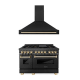 ZLINE 48" Autograph Edition Kitchen Package with Black Stainless Steel Dual Fuel Range and Range Hood with Polished Gold Accents (2AKP-RABRH48-G) - (2AKPRABRH48G)