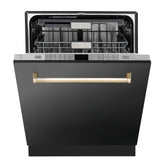 ZLINE Autograph Edition 24" 3rd Rack Top Touch Control Tall Tub Dishwasher in Black Stainless Steel with Accent Handle, 45dBa (DWMTZ-BS-24) [Color: Gold] - (DWMTZBS24G)