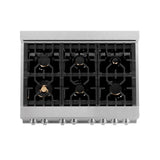 ZLINE 36 in. Professional Dual Fuel Range in DuraSnow Stainless Steel with Brass Burners and Reversible Griddle (RAS-SN-BR-GR-36) - (RASSNBRGR36)