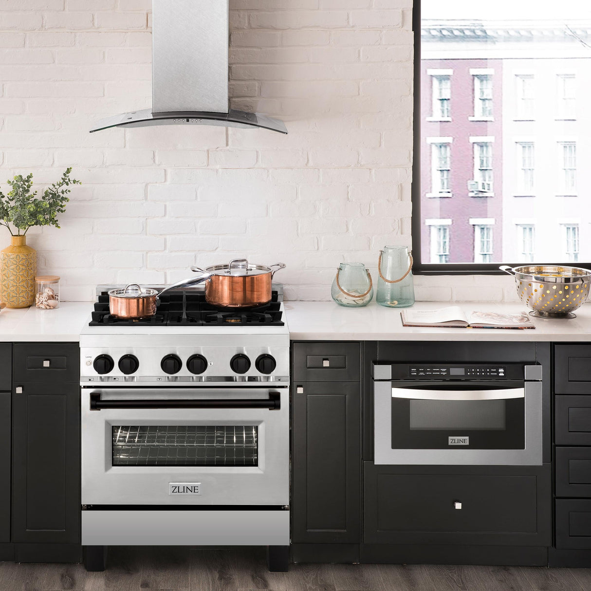 ZLINE Autograph Edition 30 in. 4.0 cu. ft. Dual Fuel Range with Gas Stove and Electric Oven in Stainless Steel with White Matte Door and Accents (RAZ-WM-30) [Color: Matte Black] - (RAZWM30MB)