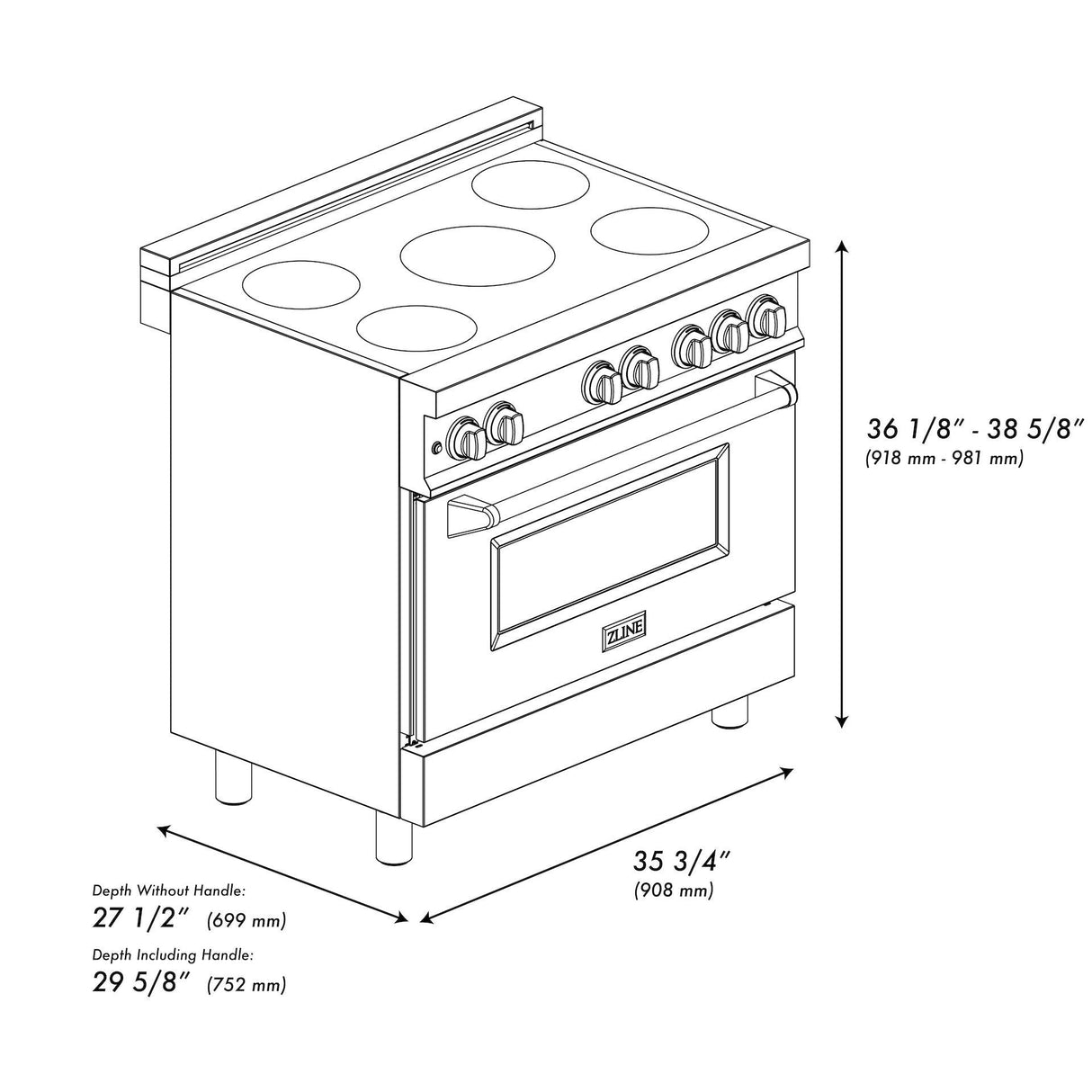 ZLINE 36" 4.6 cu. ft. Induction Range with a 5 Element Stove and Electric Oven (RAINDS-36) [Color: DuraSnow] - (RAINDSSN36)