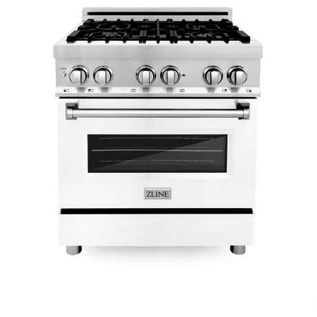 ZLINE 30 in. 4.0 cu. ft. Electric Oven and Gas Cooktop Dual Fuel Range with Griddle and White Matte Door in Stainless Steel (RA-WM-GR-30) - (RAWMGR30)