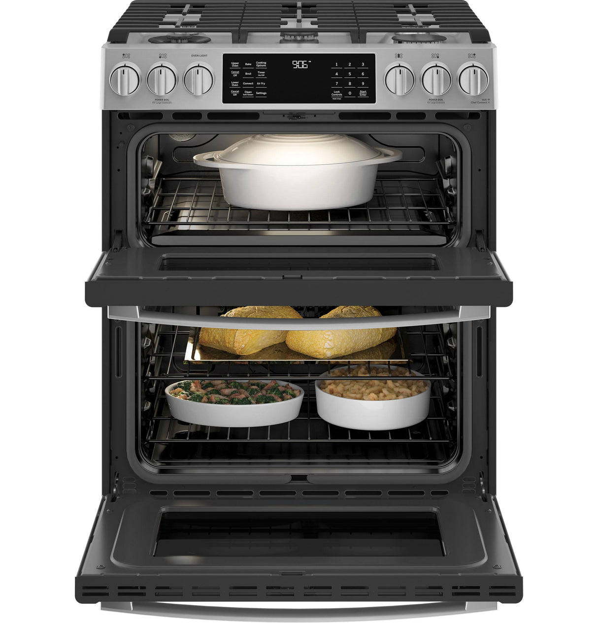 GE Profile(TM) 30" Smart Slide-In Front-Control Gas Double Oven Convection Fingerprint Resistant Range - (PGS960YPFS)